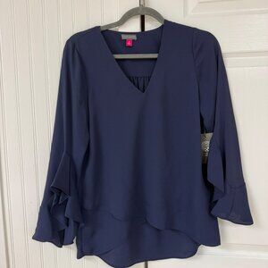 Vince Camuto Flutter Sleeve Navy Blouse - Size XS - NEW